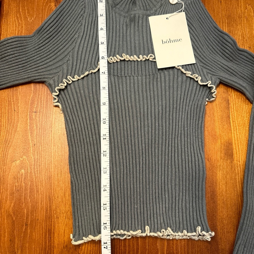 NWT Blue Blush Open Bodice Pullover Viscose Sweater Bohme Blue Gray Sz S Bolero - Picture 8 of 14